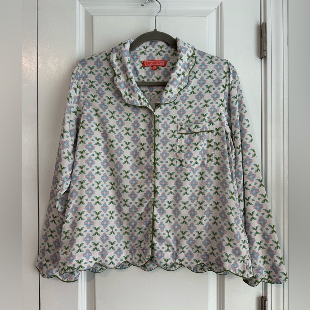 Brooks Ave Women’s Scalloped Long Sleeve Pajama Top Posey Lavender Size Small